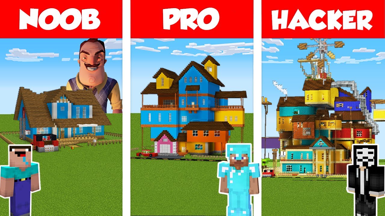 Download Minecraft NOOB vs PRO vs HACKER: HELLO NEIGHBOR HOUSE BUILD CHALLENGE in Minecraft / Animation