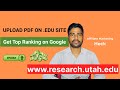 Parasite SEO .Edu PDF Submission Rank on Top | How to Upload a PDF on Research.Utah.edu