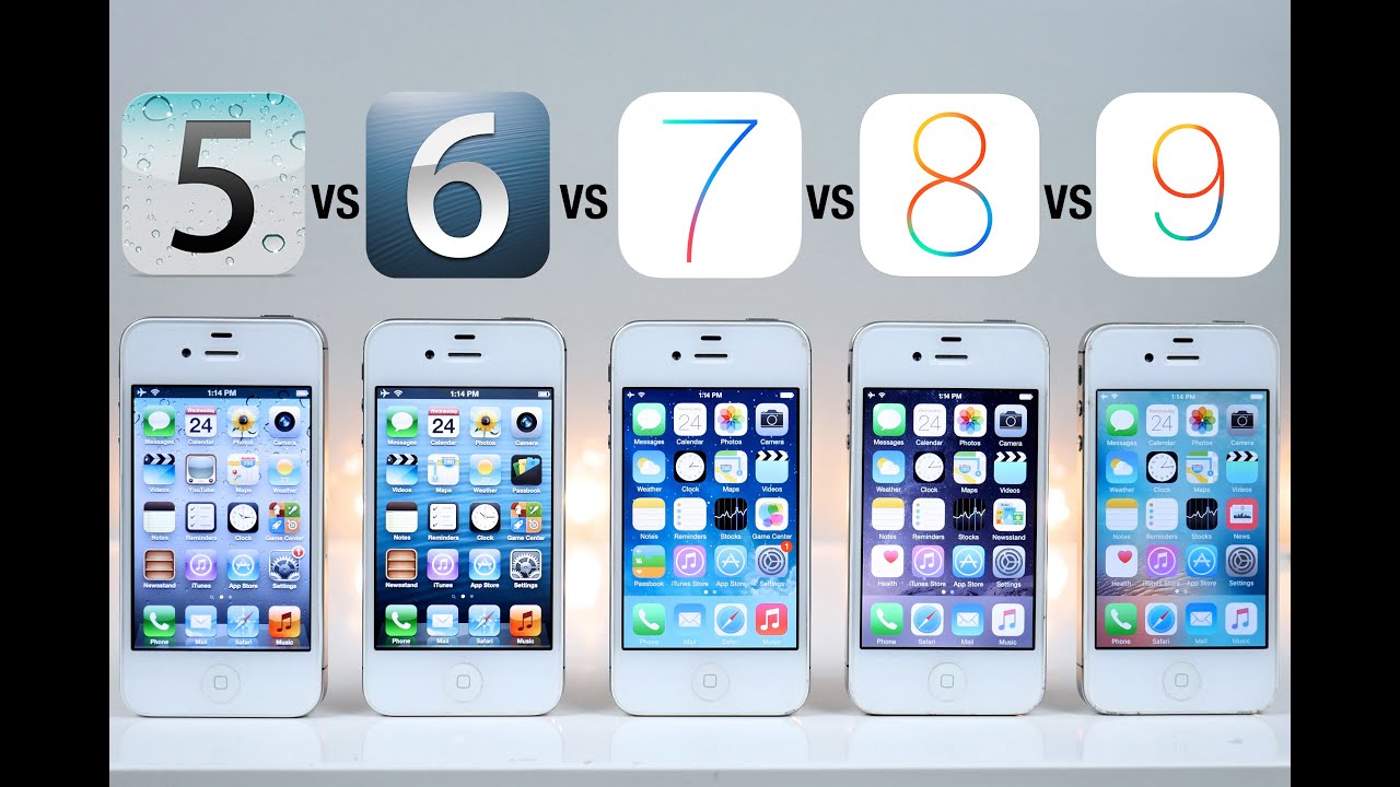 iOS 5 vs iOS 6 vs iOS 7 vs iOS 8 vs iOS 9 on iPhone 4S Speed Test - YouTube