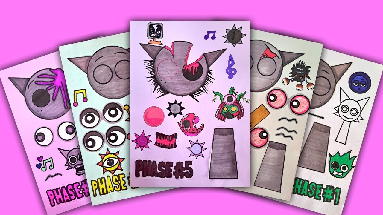[Paper DIY] Phase 1 vs Phase 2 vs Phase 3 vs Phase 4 vs Phase 5 - Sprunki Sticker Book - GRAY HORROR