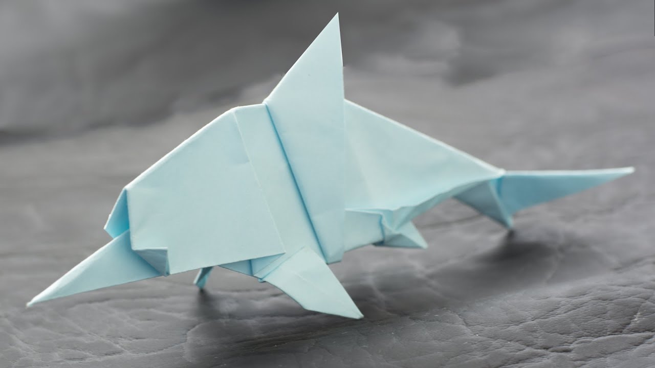 Ихтиозавр из бумаги. Рептилия из Юрского периода. Оригами динозавр