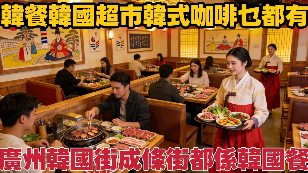 廣州遍佈韓國美食一條街148元雙人套餐吃烤肉，廣州最大韓國超市眾多咖啡雪花冰，走進中國朝鮮族和韓國人集中地！