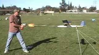 RC Model with a big rubber band motor. This model is designed to climb a few hundred feet and then soar like a glider after the 