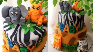 Safari Cake with Baby Animal Toppers