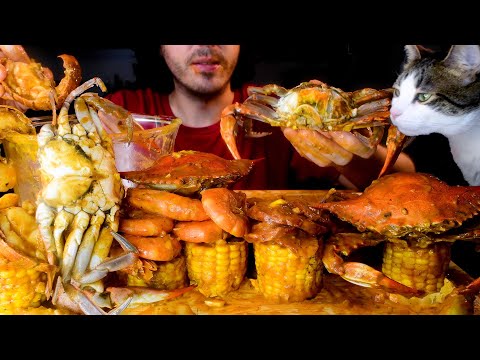 HUGE Seafood Boil mukbang with Cajun CHEESE SAUCE !!