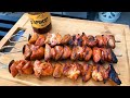 Grillopskrift: BBQ Pimpede frankfurter bacon spyd