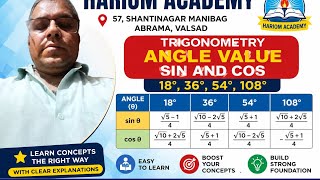 Trigonometry value of Sin/ Cons 18-36,54 degree