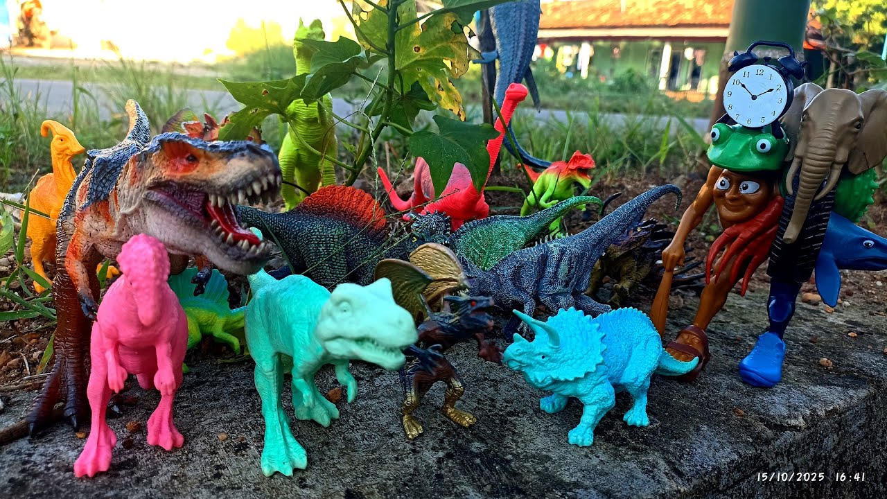 Menemukan mainan dinosaurus Brontosaurus Brachiosaurus Stegosaurus trex Mosasaurus anomali tung tung