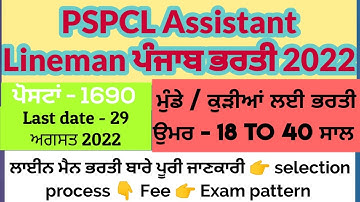 PSPCL Assistant Lineman 1690 post online form apply online | punjab Lineman form apply 2022