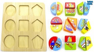 Learn Geometric Shapes for Kids|Halves Shapes| Transport names |Wooden Geometric Puzzle