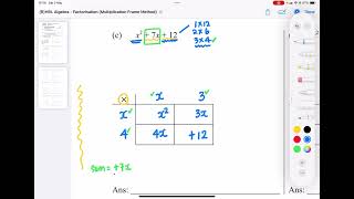 ALGEBRA Factorisation: Multiplication Frame Method (Q1c)
