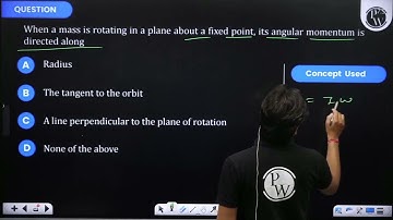 When a mass is rotating in a plane about a fixed point, its angular momentum is directed along....