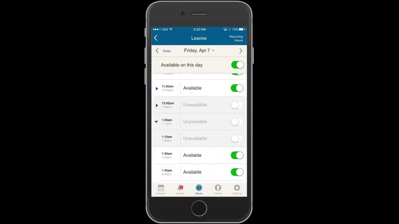 Full availability setup (iPhone/Android app instructions)