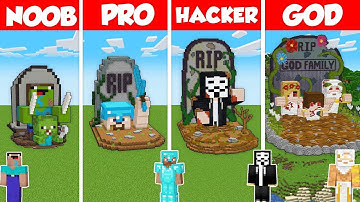 ZOMBIE GRAVE STATUE HOUSE BUILD CHALLENGE - Minecraft Battle: NOOB vs PRO vs HACKER vs GOD/Animation