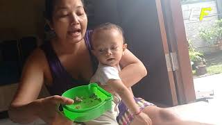 Mom Accompanied Baby Bhim When He Hard To Eat