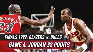 Throwback NBA Finals 1992. Bulls vs Blazers Game 4 Highlights. Jordan 32 pts, Drexler 21 pts HD