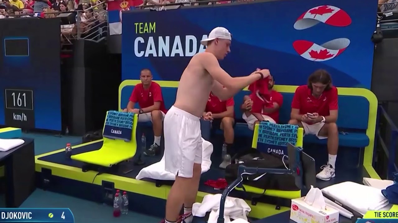 Shapovalov shirtless shirt change.