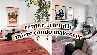 Completely RenterFriendly 344 sq. ft. Studio Apartment Makeover | CAN’T PAINT OR DRILL HOLES
