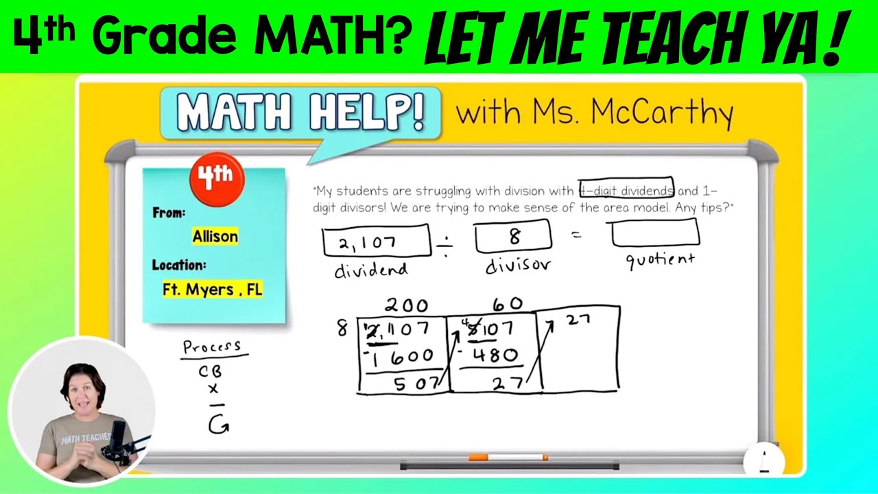 4th | Division Using an Area Model | Math Help with Ms. McCarthy - YouTube