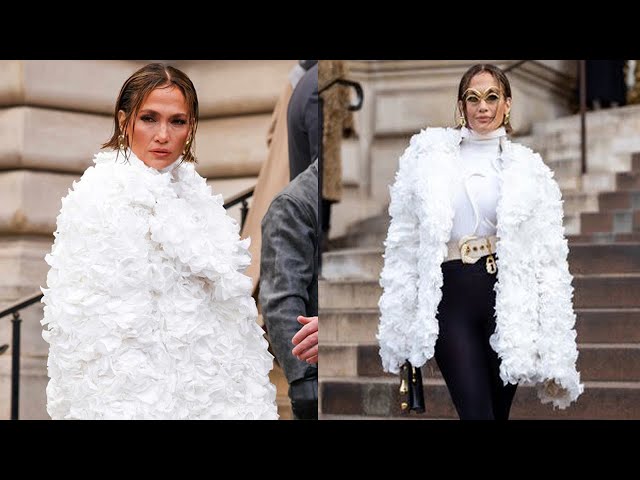 Jennifer Lopez the Show in Schiaparelli Jacket Made of Real Rose Petals at Paris  Fashion Week 