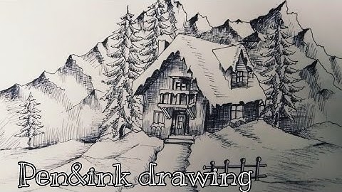 #WinterDrawing#pen&inkDraw   Pen & Ink Drawing Tutorials ! How to draw a Winter landscape scenery !