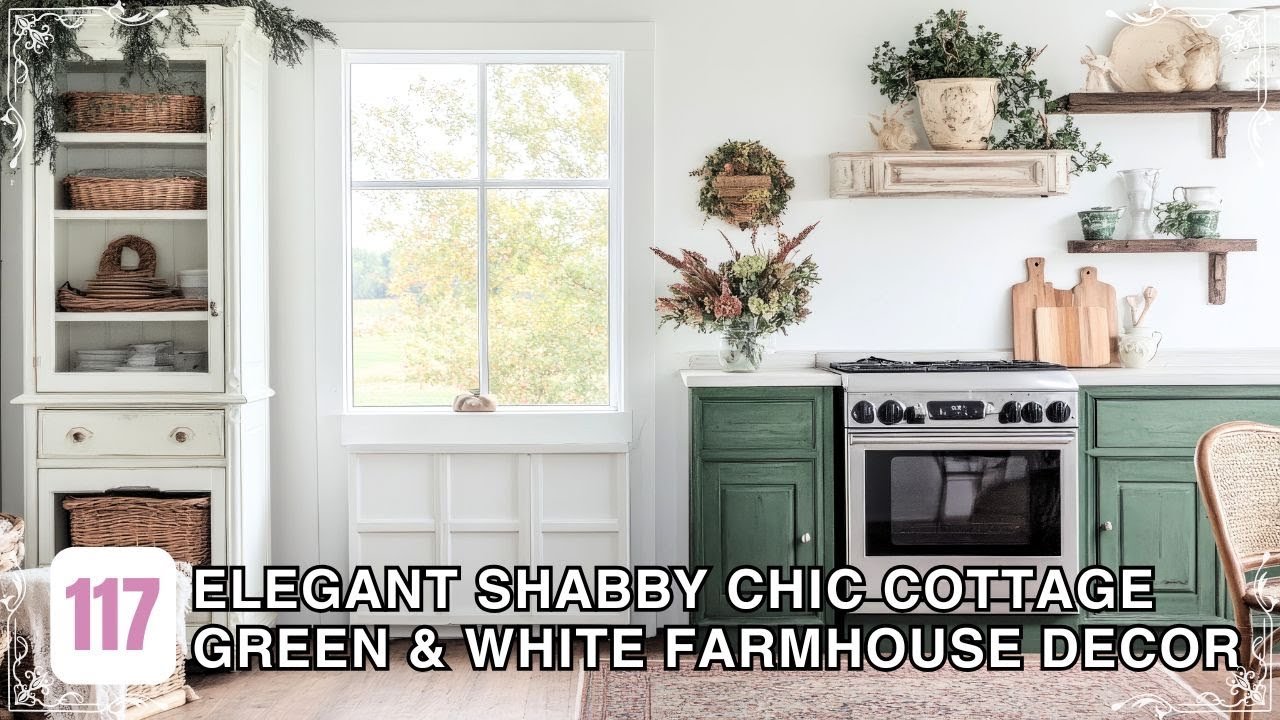 Elegant Shabby Chic Cottage Vibes: Budget-Friendly Green & White Decor for Farmhouse Spaces