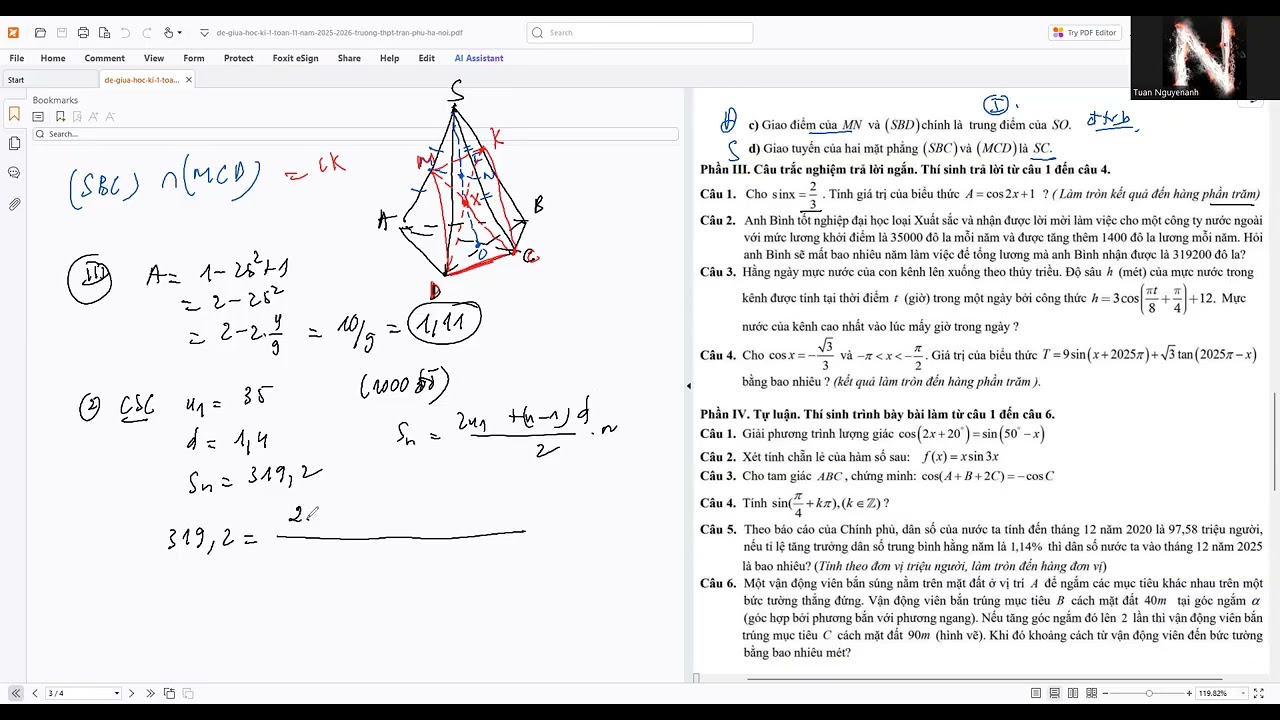 Lớp 11: Đề thi giữa kì I môn Toán Trường Trần Phú _ HN