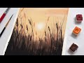 Simple Watercolor Sunset Painting For Beginners | Watercolor Painting Tutorial