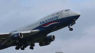 SILKWAY WEST AIRLINES BOEING 747-400 FREIGHTER 4K-SW800 DEPARTING BIRMINGHAM AIRPORT 05/04/24