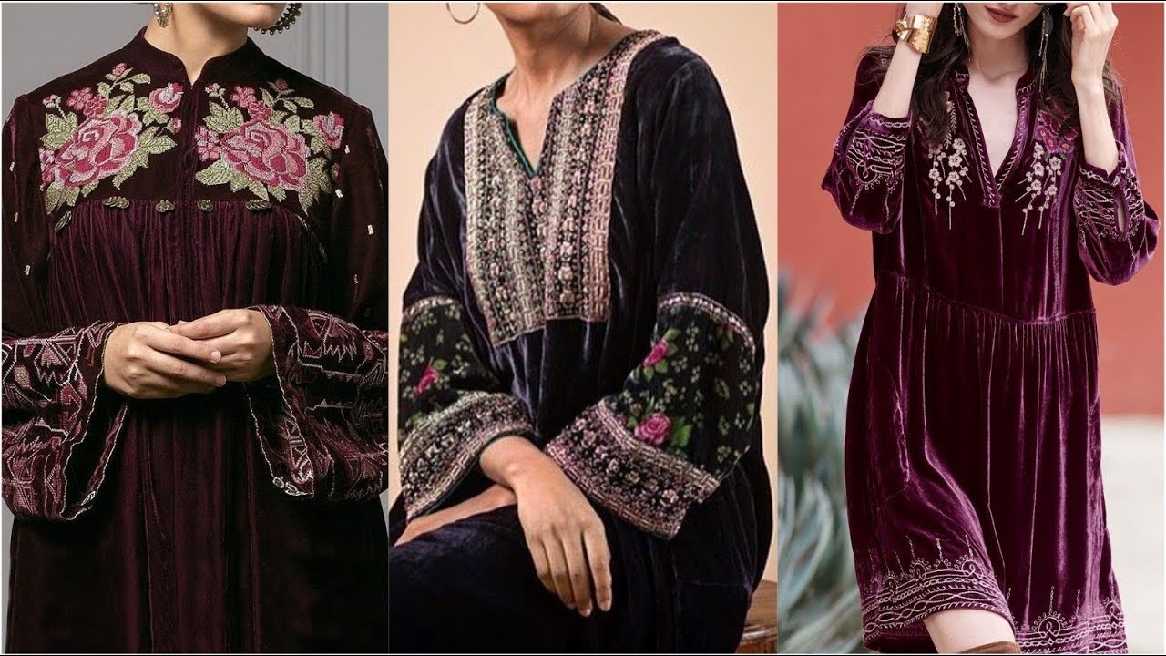 Very very latest & modern style velvet kurti designs ideas 