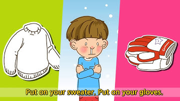 SUPERTOTS 1-UNIT 6-GO SHOPPING: Put on your coat, hat, socks, sweater, gloves.