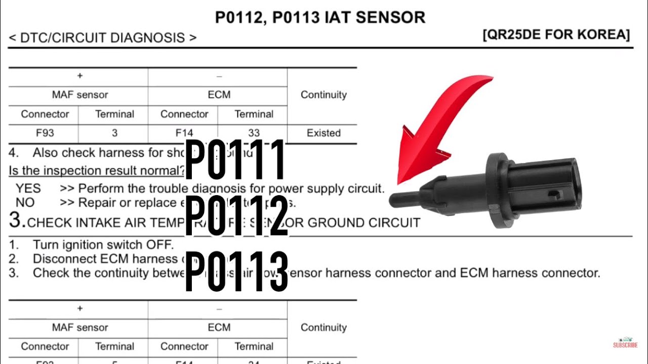 HOW TO DIAGNOSE INTAKE AIR TEMPERATURE SENSOR P0112 P0113 | QR25DE