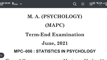 Statistics In Psychology Previous Year Question Paper 2021 MPC006 MA Psychology IGNOU UNIVERSITY
