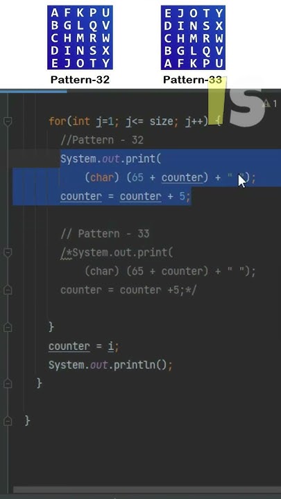 Java Pattern-32,33 | 500 Java Pattern Programs #shorts #java #coding # ...