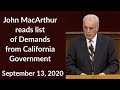 John MacArthur reads list of demands from California Govt.