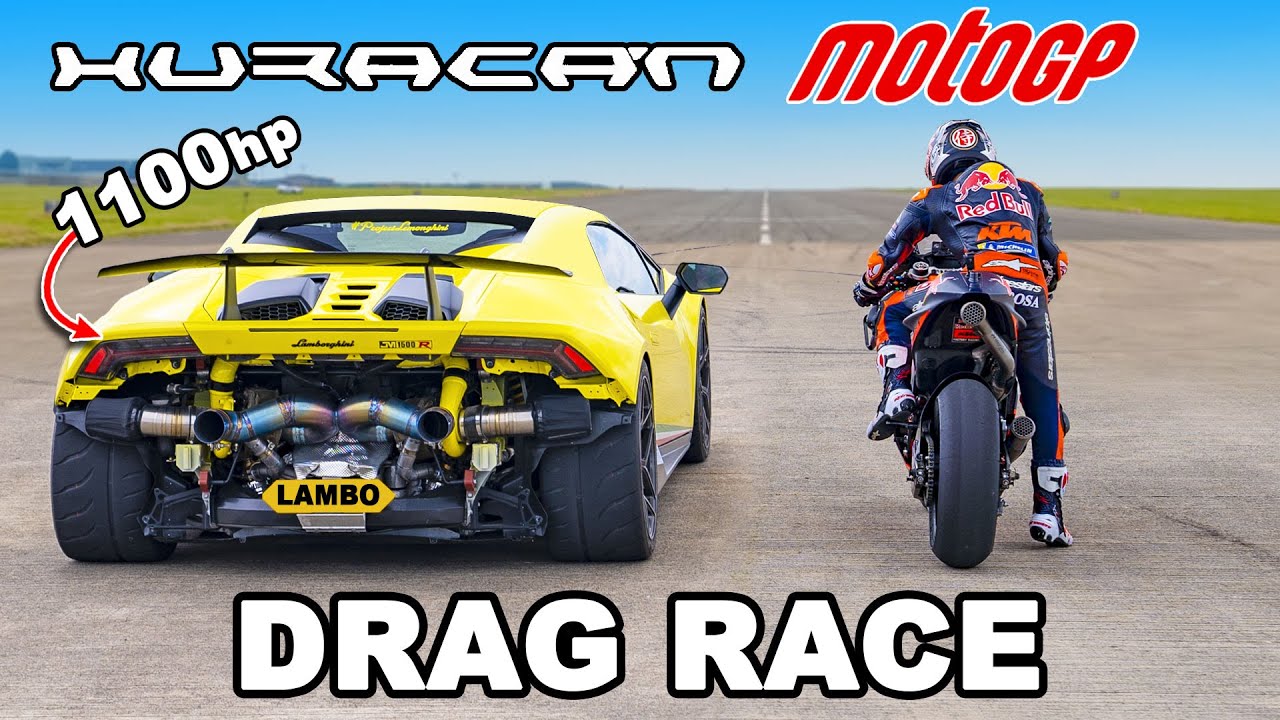 1100hp Lambo Huracan v Red Bull MotoGP Bike: DRAG RACE