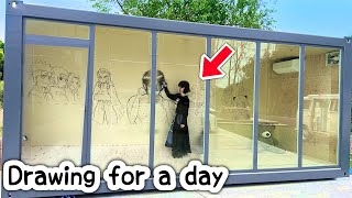 Gacha chooses what to DRAW on the WALL for a day *in a mini house