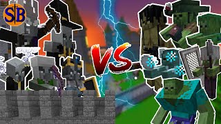 Can the Illager army Defend the castle against the Zombie Army | Minecraft mob battle