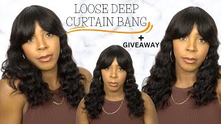 Shake n go Girlfriend 100% Virgin Human Hair Wig - LOOSE DEEP CURTAIN BANG +GIVEAWAY --/WIGTYPES.COM