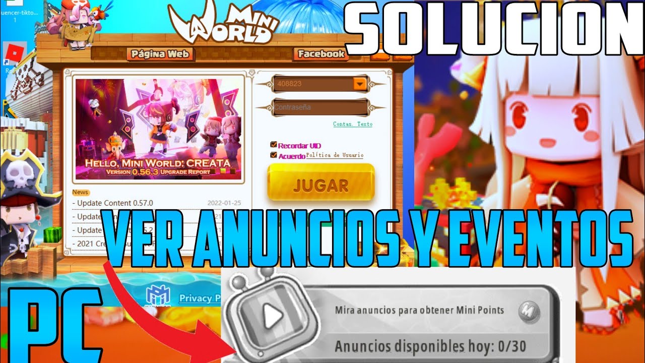 Solución ver anuncios y eventos en PC Mini World