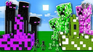FAMILY ONE BLOCK CASTLE BATTLE! CREEPER vs ENDERMAN! Minecraft NOOB vs PRO! 100% TROLLING 1 INSIDE