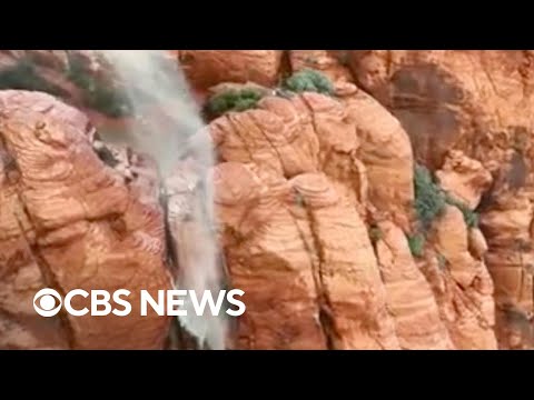 Drone video captures rare reverse waterfall in Utah.