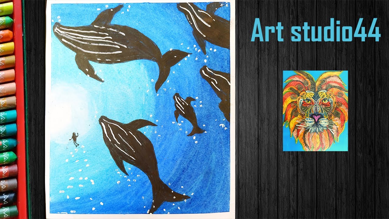 How to Draw Underwater Whales with Oil Pastels step by step YouTube