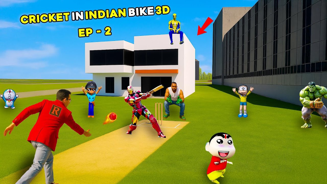 Shinchan🤣Playing CRICKET🏏With AVENGERS In INDIAN BIKE DRIVING 3d 😱In GTA5 Full Fun #gta5 #bommalu