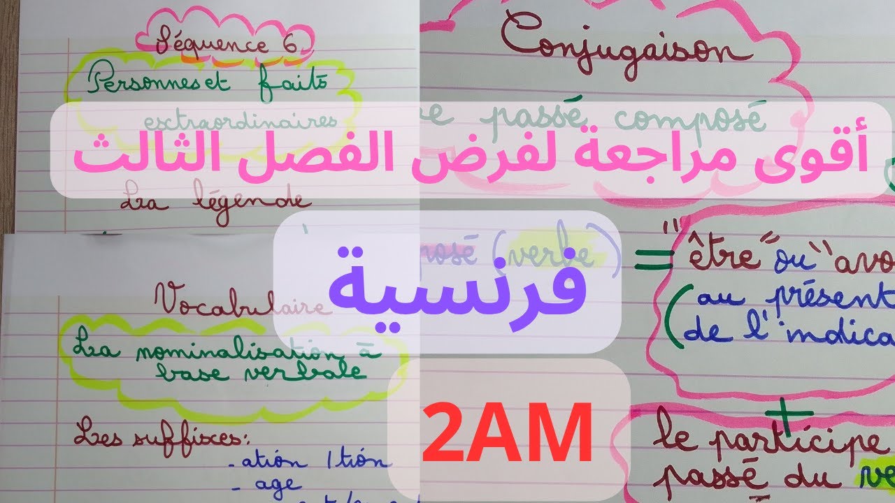 مراجعة لغة فرنسية للسنة ثانية متوسط لاختبار الفصل الثالث