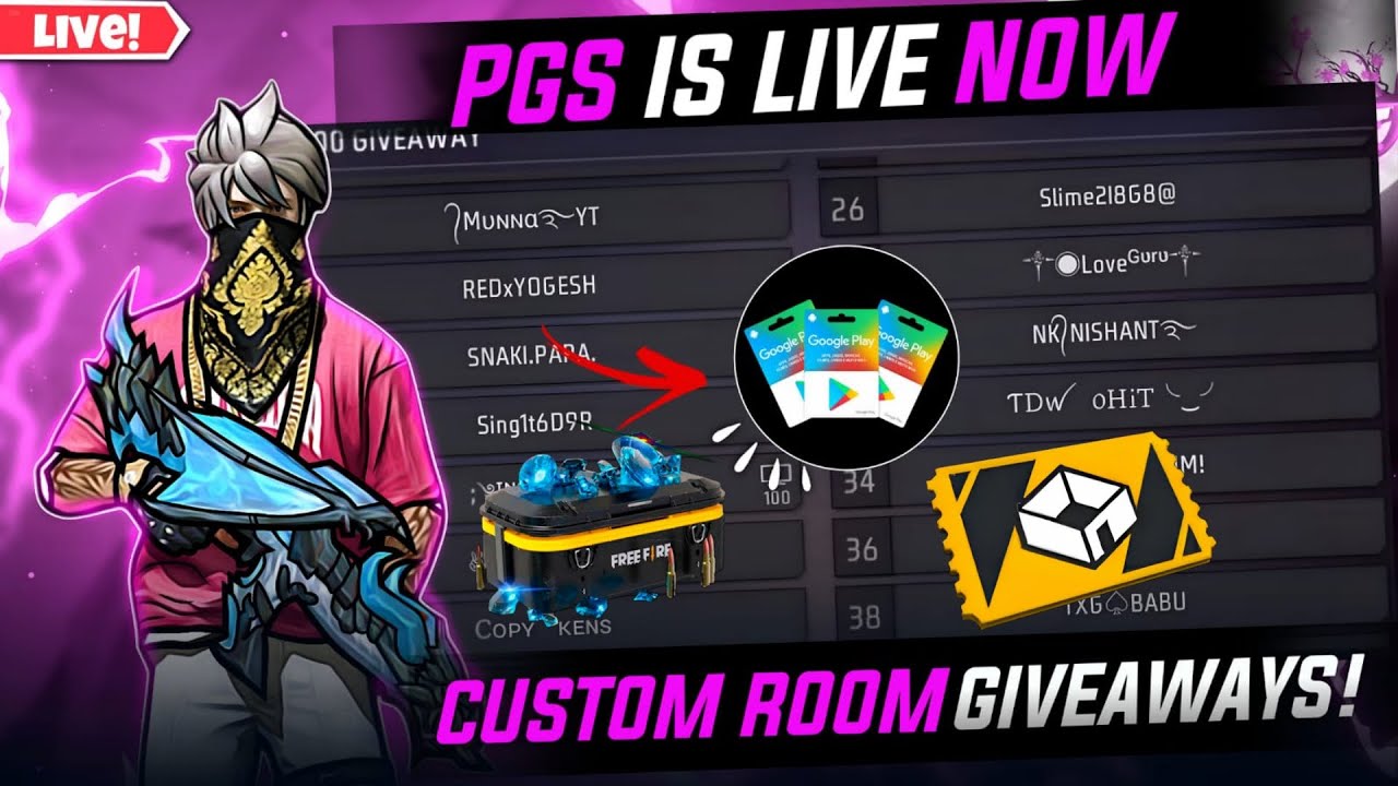 FREE FIRE LIVE GIVEAWAY CUSTOM ROOM FF LIVE DIAMOND OR REDEEM CODE GIVEAWAY 