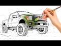 Coloring Ford F-250 Off-Road Pickup Truck | Detailed Coloring Process