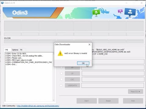 How to fix odin add COMBINATION File md5 error! Binary is invalid