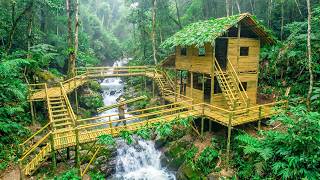 How to build bamboo house on the waterfall, cliff, mountain, dangerous forest | by@BushcraftSatyr​