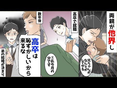 【漫画】両親が他界し二人の弟を育てる為、高卒で働き続けた→10年後、弟から「結婚するけど、高卒の兄は恥ずかしいから来るな」と言われ…